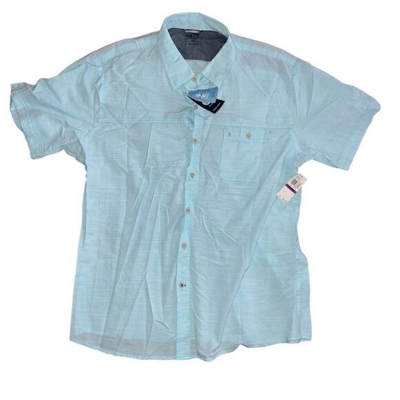 NWT IZOD Saltwater ￼Turquoise & White Striped Short Sleeve Button Down Size XXL - Picture 1 of 6